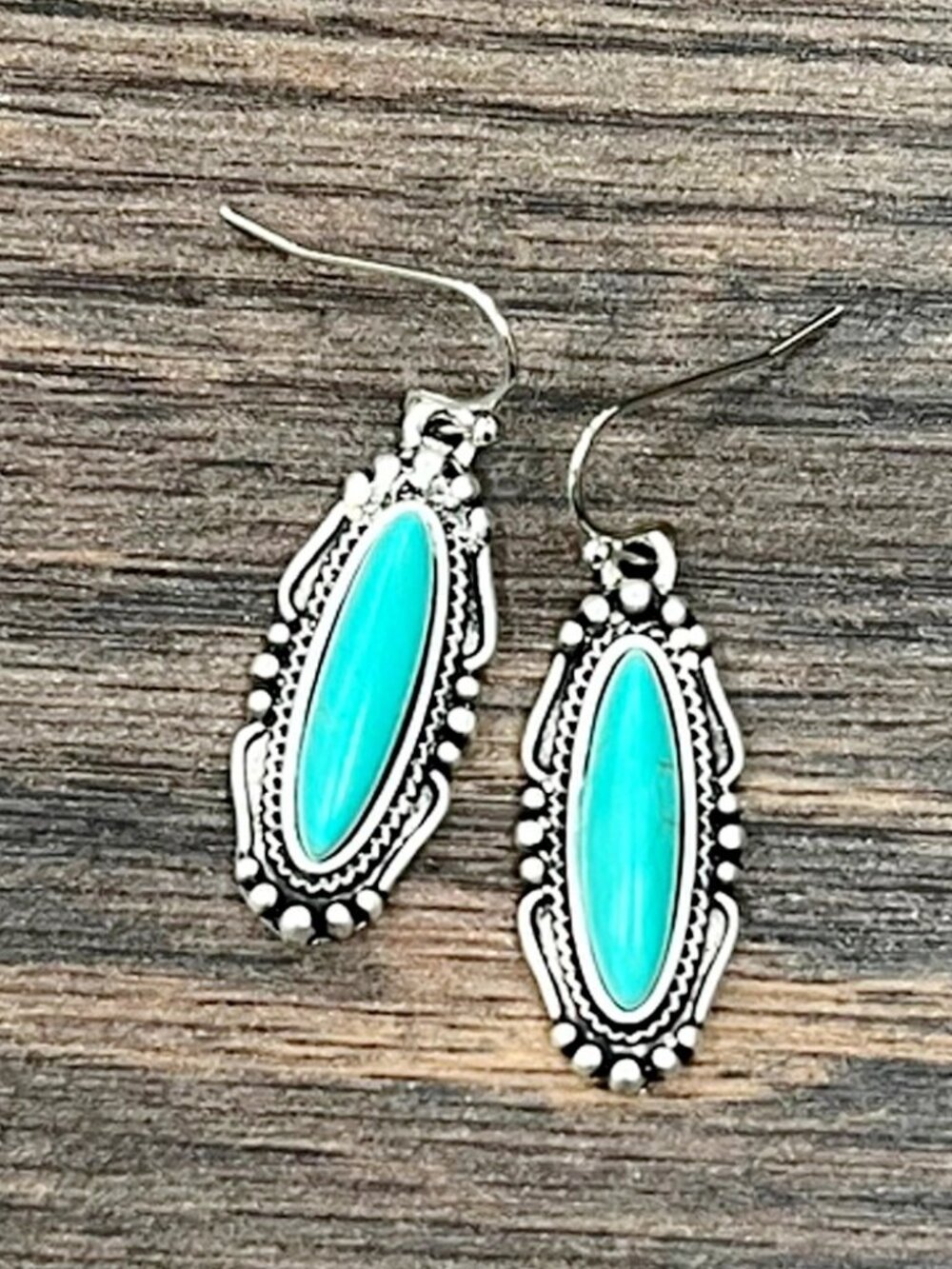 Turquoise Dangle Earrings Western Boho Rodeo Southwestern Silver Tone Earrings